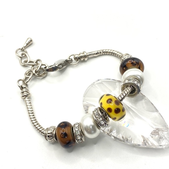 European Style Beads Brown Silver Rhinestone Bracelet - Picture 8 of 8